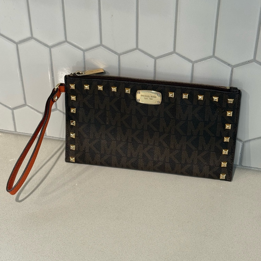 Michael Kors Black and Gold Wristlet with Studded Accents